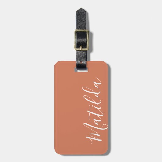 シンプル色無地の名パーソナライズされたTerracotta ラゲッジタグ (正面縦)