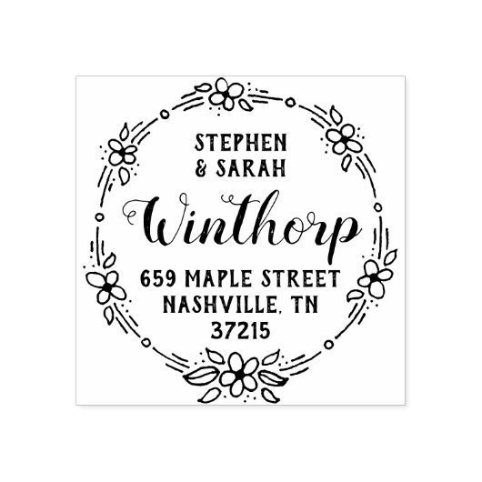 シンプル花かわいい住所 ラバースタンプ (インプリント)