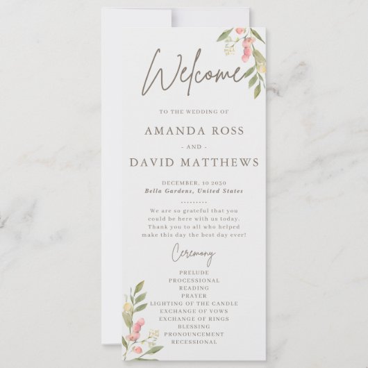 シンプル花エレガントな結婚式プログラム (正面)