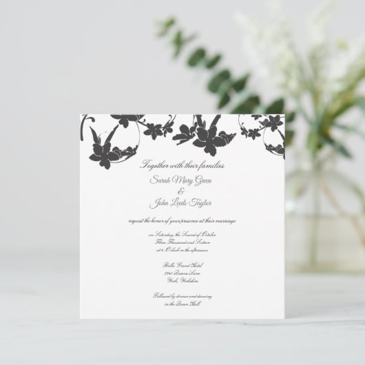 シンプル花シルエット結婚式招待状|正方形 招待状 (スタンド正面)