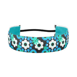 シンプル花パールドーナツ青ホワイトブラック2 アスレチックヘッドバンド