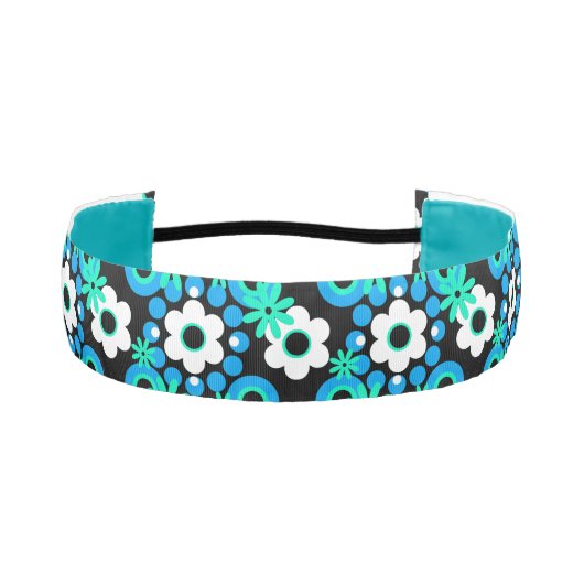 シンプル花パールドーナツ青ホワイトブラック2 アスレチックヘッドバンド (正面)
