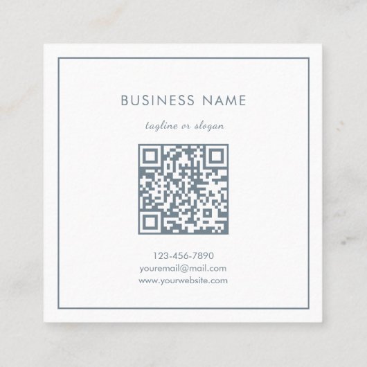 シンプル花フレームほこりっぽいブルーQRコードありがとう スクエア名刺 (裏面)