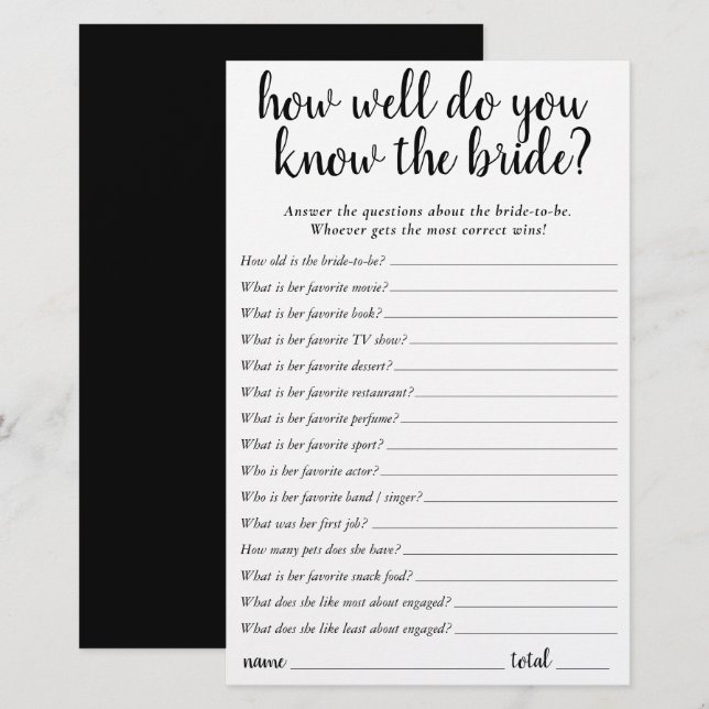 シンプル花嫁を知る最高の人 |ブラックゲームカード (正面/裏面)