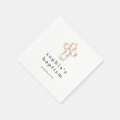 シンプル花模様クロスネーム日付ガールバプテスマN スタンダードカクテルナプキン (角)