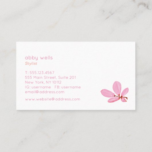シンプル芸術的ピンクウォーターカラーブランチ 名刺 (裏面)