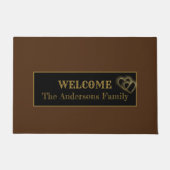 シンプル茶色と金ゴールドハート ドアマット (正面)