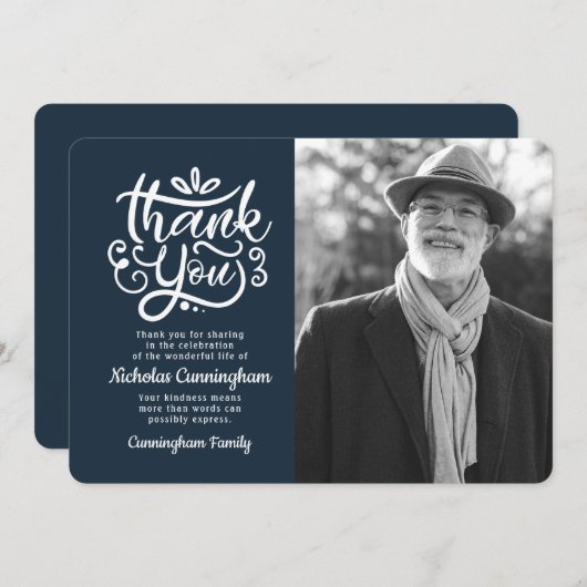 シンプル草書写真記念碑 サンキューカード (正面/裏面)