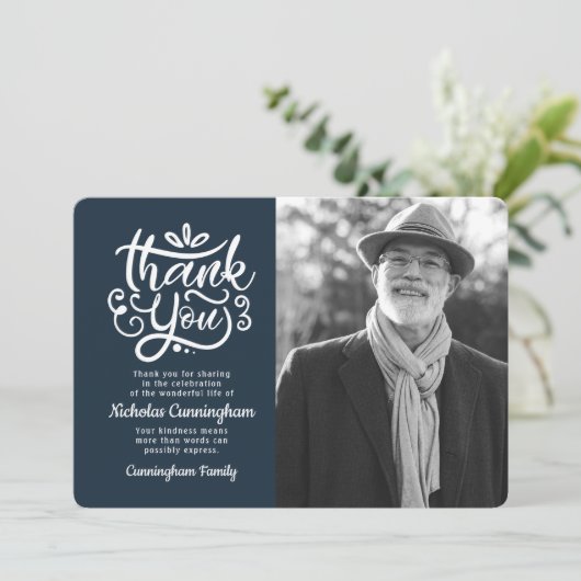 シンプル草書写真記念碑 サンキューカード (スタンド正面)