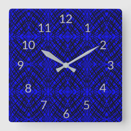シンプル落書き |鏡タイル |青 | スクエア壁時計
