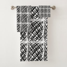 シンプル落書き |黒|中央タイル | バスタオルセット