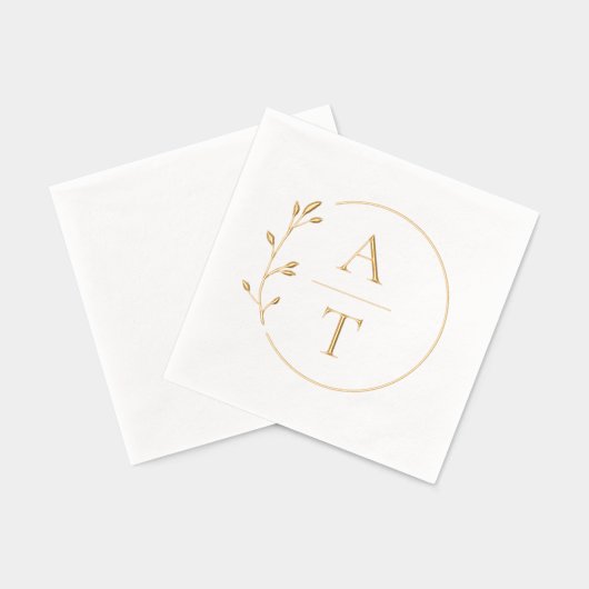 シンプル葉エレガントモノグラ結婚ム 箔ナプキン (裏面)