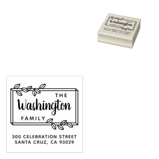 シンプル葉ファミリ名スクリプトと差出人住所 ラバースタンプ (押印)