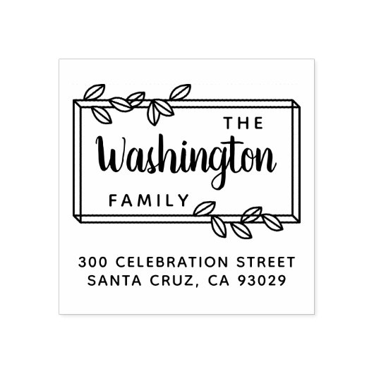 シンプル葉ファミリ名スクリプトと差出人住所 ラバースタンプ (インプリント)