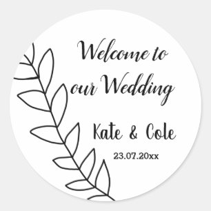 シンプル葉ミニマルフローラ結婚ステッカー ラウンドシール