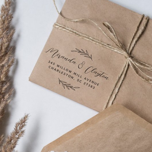 シンプル葉モダンScriptのカップル結婚アドレス ラバースタンプ