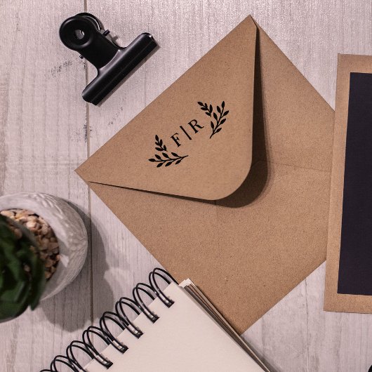 シンプル葉モノグラム ラバースタンプ