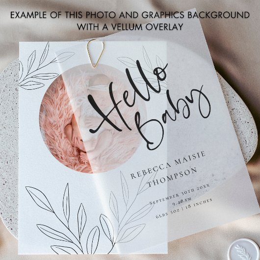 シンプル葉写真乳児出産発表 案内状