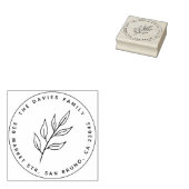 シンプル葉 |ラウンド名と差出人住所 ラバースタンプ (押印)