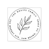 シンプル葉 |ラウンド名と差出人住所 ラバースタンプ (インプリント)