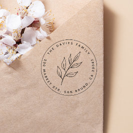 シンプル葉 |ラウンド名と差出人住所 ラバースタンプ