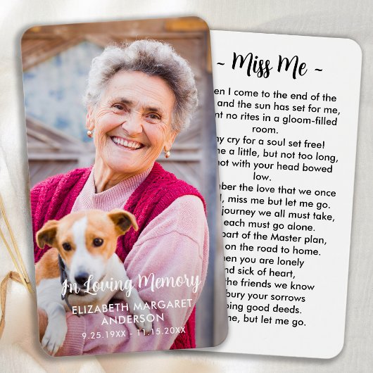 シンプル葬モダン写真記念祈りの言葉カード