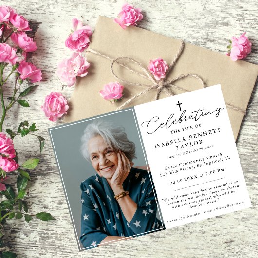 シンプル葬儀お祝い宗教十字写真 招待状