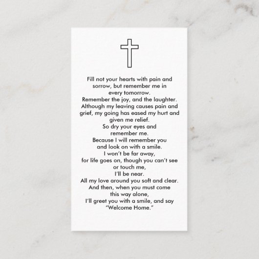 シンプル葬儀クロスDoveメモリアル祈りの言葉カード 名刺 (裏面)