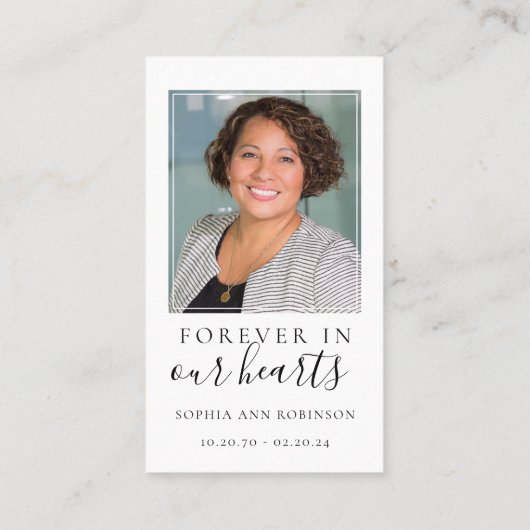 シンプル葬儀フォトメモリアル2 in 1祈りの言葉カード 名刺 (裏面)