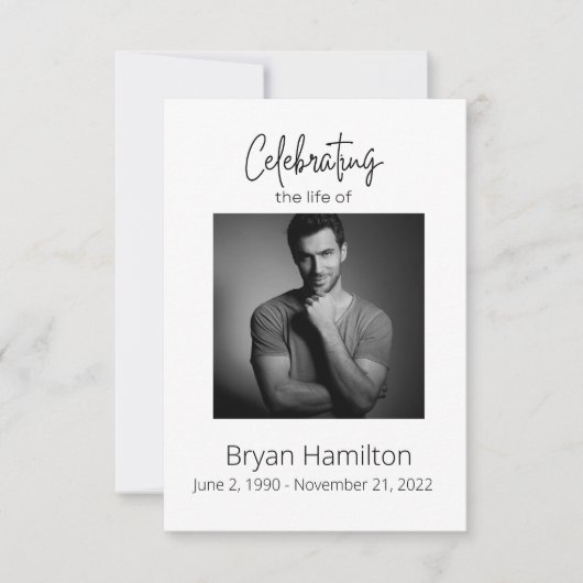 シンプル葬儀悔やみや弔慰写真記念祈りの言葉カード 招待状 (正面)