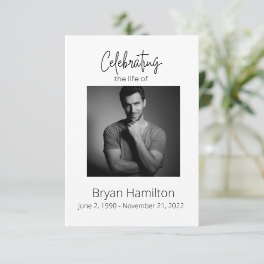 シンプル葬儀悔やみや弔慰写真記念祈りの言葉カード 招待状 (スタンド正面)