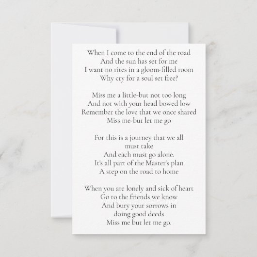 シンプル葬儀悔やみや弔慰写真記念祈りの言葉カード 招待状 (裏面)