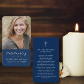 シンプル葬儀記念ブルー祈りの言葉フォトカード 名刺