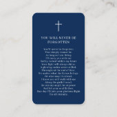 シンプル葬儀記念ブルー祈りの言葉フォトカード 名刺 (裏面)