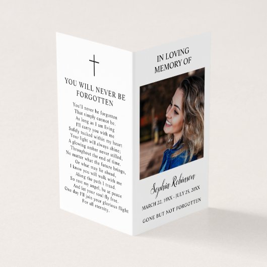 シンプル葬儀記念写真フォルダー祈りの言葉カード (外部)