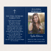 シンプル葬儀記念写真ブルー祈りの言葉カード (外部フラット)