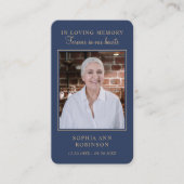 シンプル葬儀記念写真ブルー祈りの言葉カード 名刺 (正面)