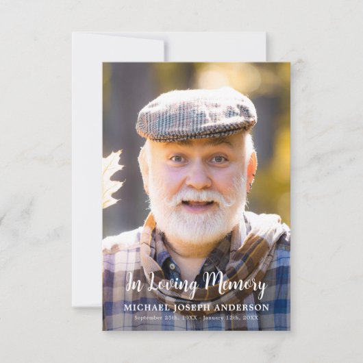 シンプル葬儀記念写真悔やみや弔慰祈りの言葉カード (正面)