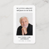 シンプル葬儀記念写真悔やみや弔慰祈りの言葉カード 名刺 (正面)