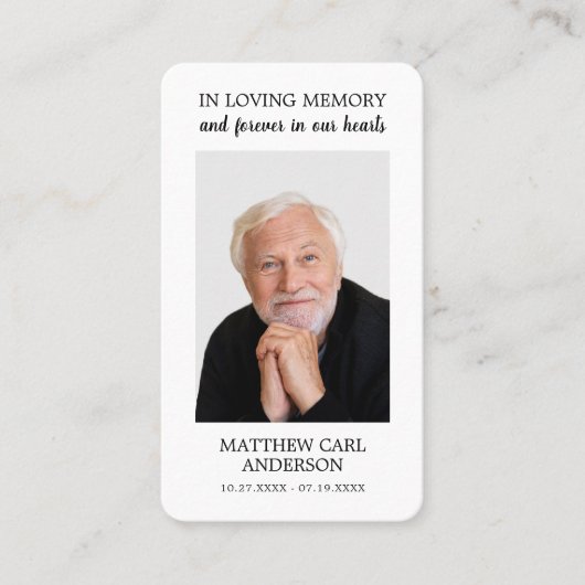 シンプル葬儀記念写真悔やみや弔慰祈りの言葉カード 名刺 (正面)