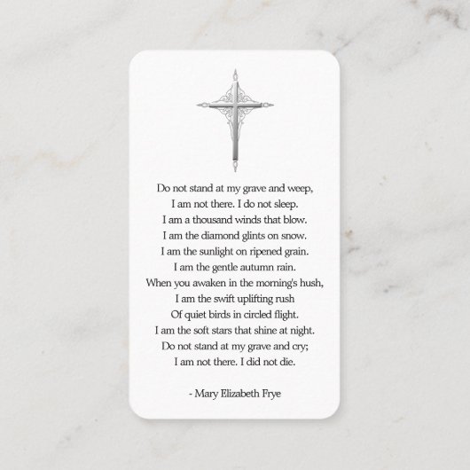 シンプル葬儀記念写真悔やみや弔慰祈りの言葉カード 名刺 (裏面)