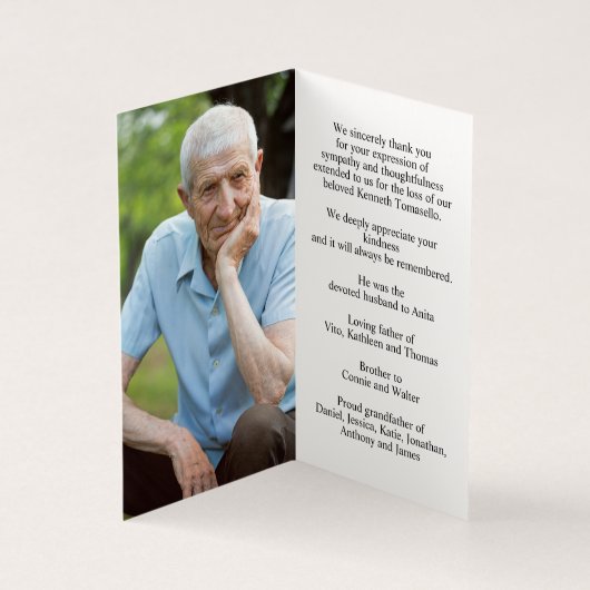 シンプル葬儀記念写真折り祈りの言葉カード (内部)