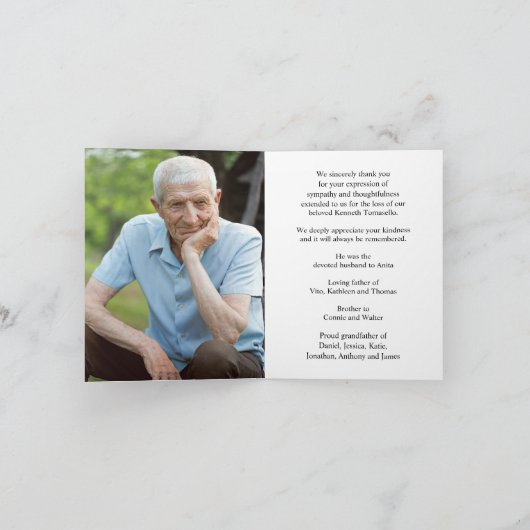 シンプル葬儀記念写真折り祈りの言葉カード カード (内部)