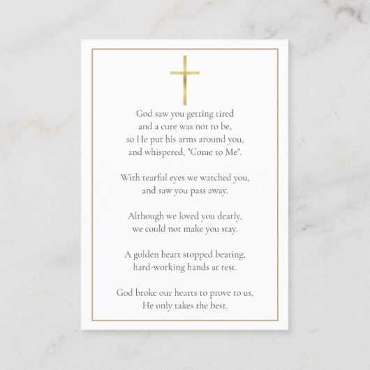 シンプル葬儀記念写真祈りの言葉カード 名刺 (裏面)