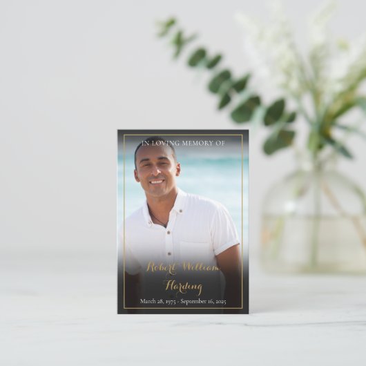 シンプル葬儀記念写真祈りの言葉カード 名刺 (スタンド正面)