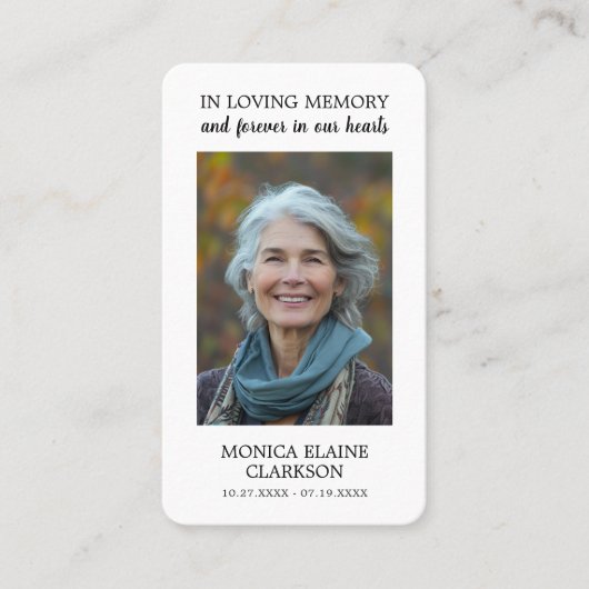 シンプル葬儀記念写真祈りの言葉カード 名刺 (正面)