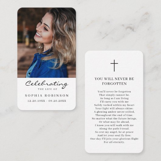 シンプル葬儀記念写真祈りの言葉カード 名刺 (正面/裏面)