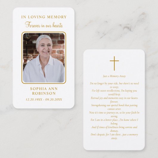 シンプル葬儀記念写真祈りの言葉カード 名刺 (正面/裏面)