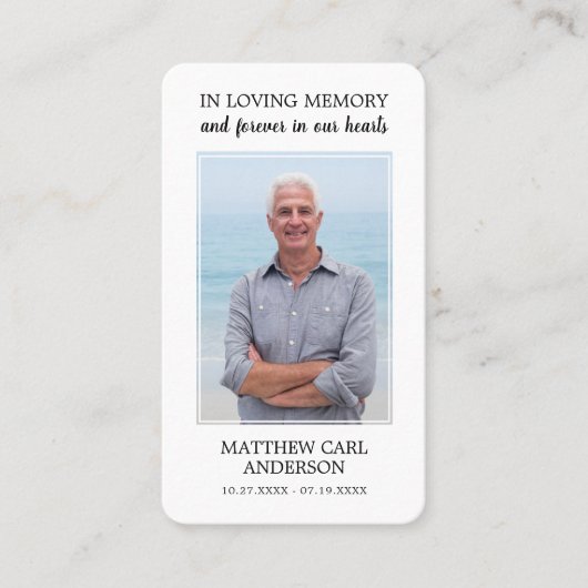 シンプル葬儀記念写真米国国旗の祈りの言葉カード 名刺 (正面)