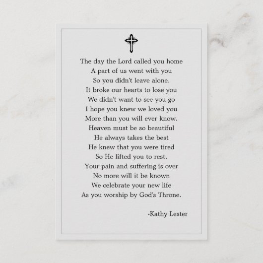 シンプル葬儀記念祈りの言葉フォトカード エンクロージャーカード (裏面)